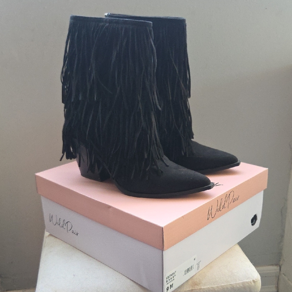Wild Pair Black Suede Fringe Boots